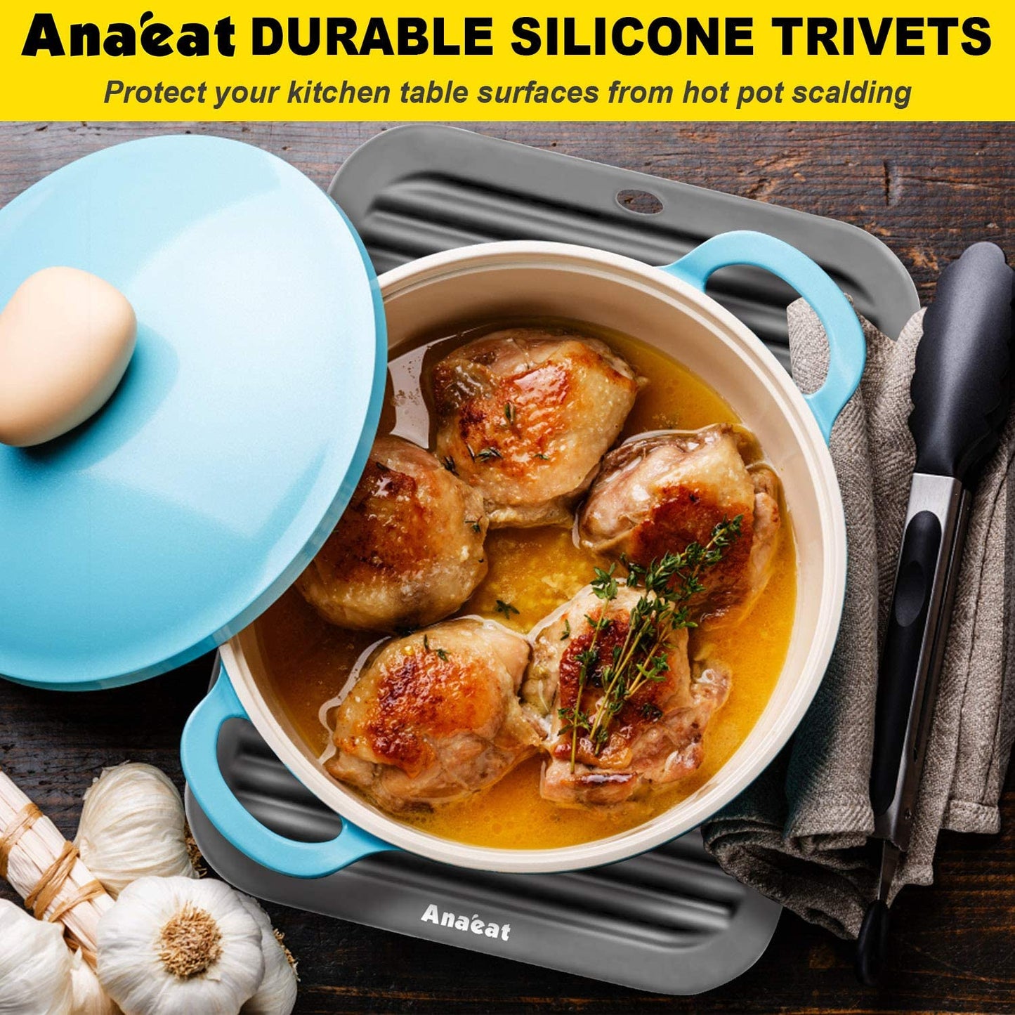 Anaeat 2 Pack Silicone Trivets For Hot Pots and Pans - Heat Resistant Real Silicone Hot Pads For Kitchen