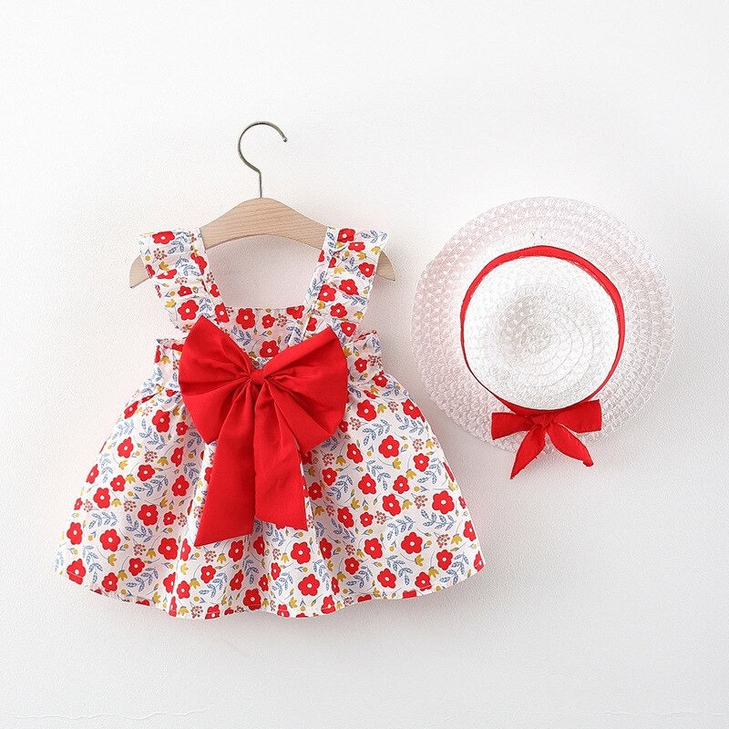 2pack Cute Mesh Summer Dress with Big Bow & Hat