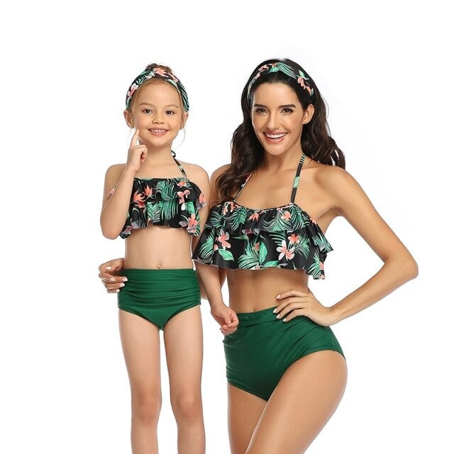 Floral Print Matching Mom and Daughter Swimsuits