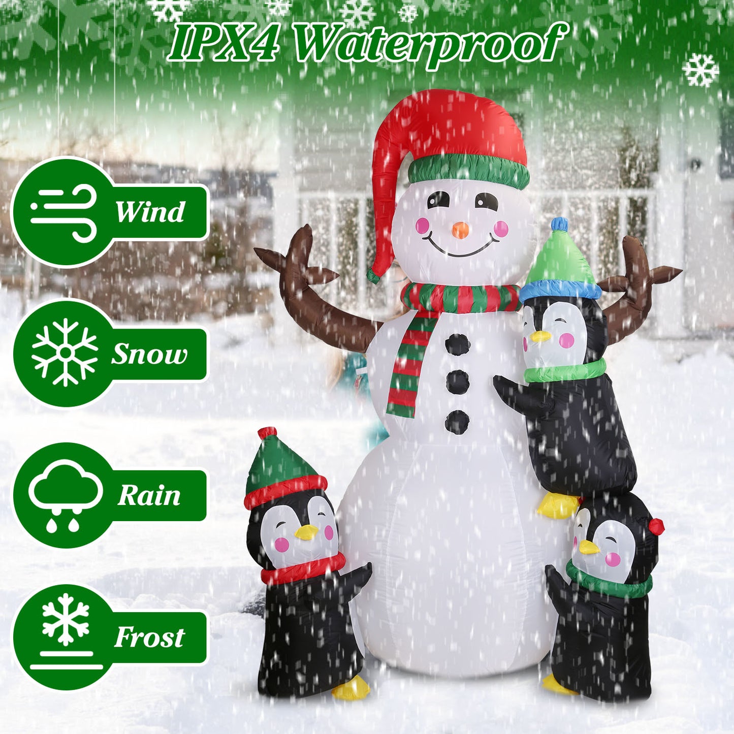 5.9FT Christmas Inflatable Outdoor Decoration Snowman Penguin Blow Up Yard Decoration with LED Light Built-in Air Blower for Winter Holiday Xmas Garden