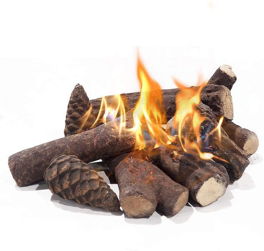 9 Pcs Fake Gas Fireplace Logs ; Ceramic Wood Fire Pit Logs Sets for Indoor or Outdoor Fireplace