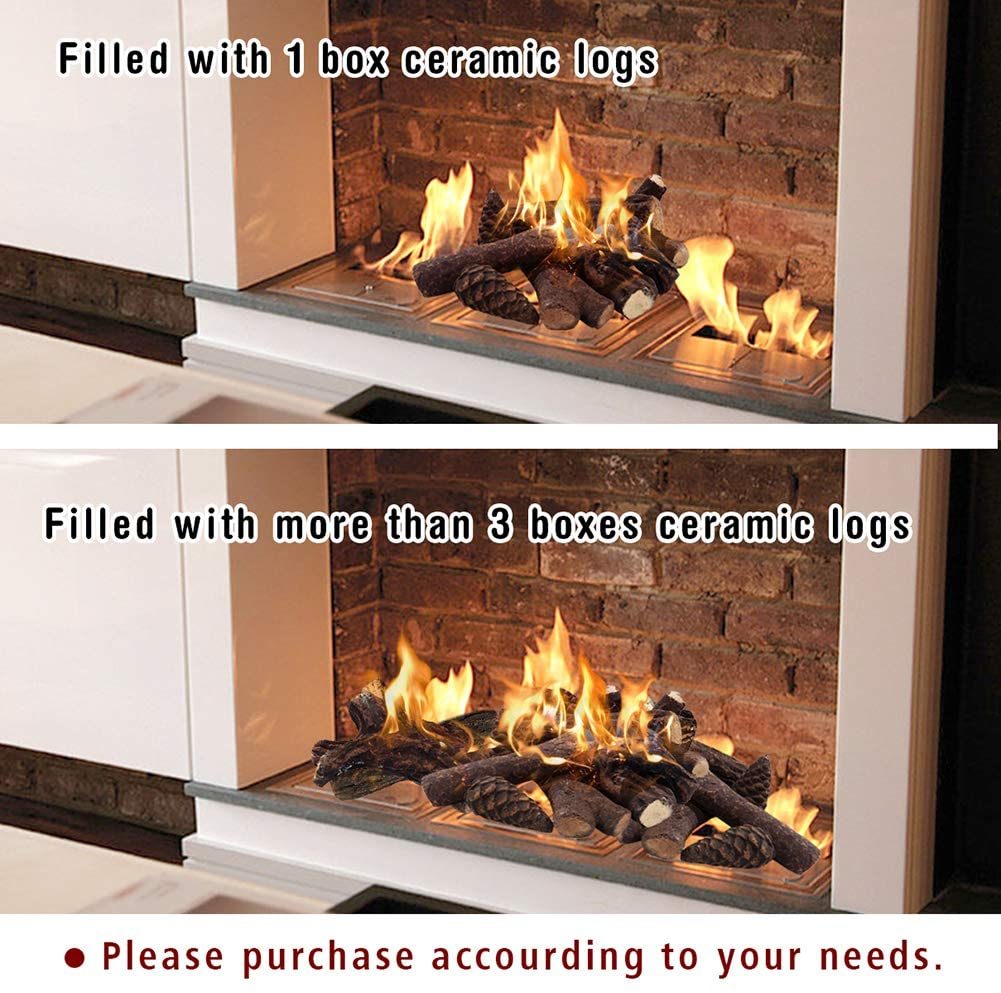 9 Pcs Fake Gas Fireplace Logs ; Ceramic Wood Fire Pit Logs Sets for Indoor or Outdoor Fireplace