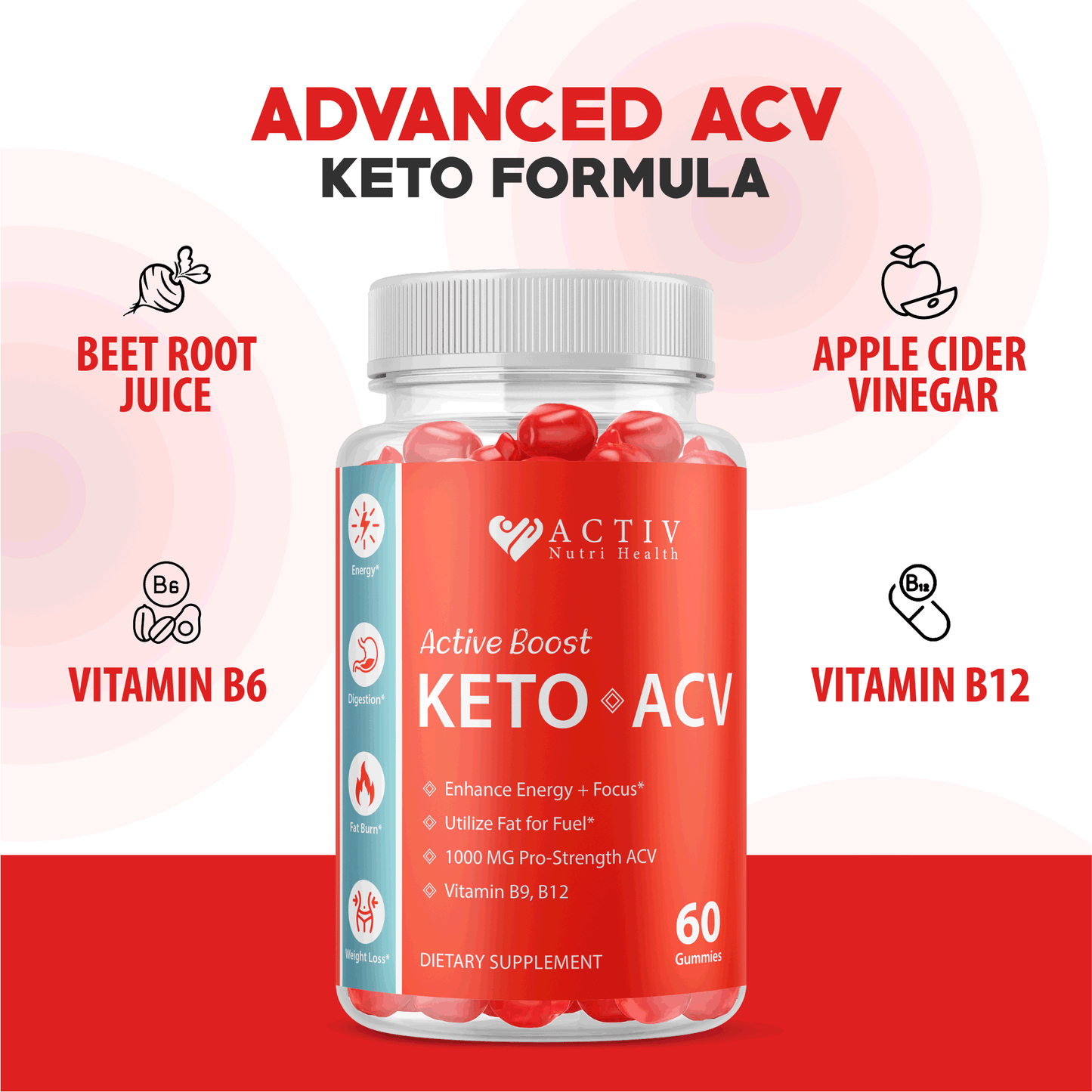 Activ Keto + Gummies; Active ACV Gummie Advanced Diet Weight Loss AVC ACT 2 Pack