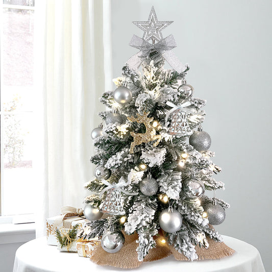 2ft Mini Christmas Tree with Light Artificial Small Tabletop Christmas Decoration with Flocked Snow;  Exquisite Decor & Xmas Ornaments for Table Top for Home & Office