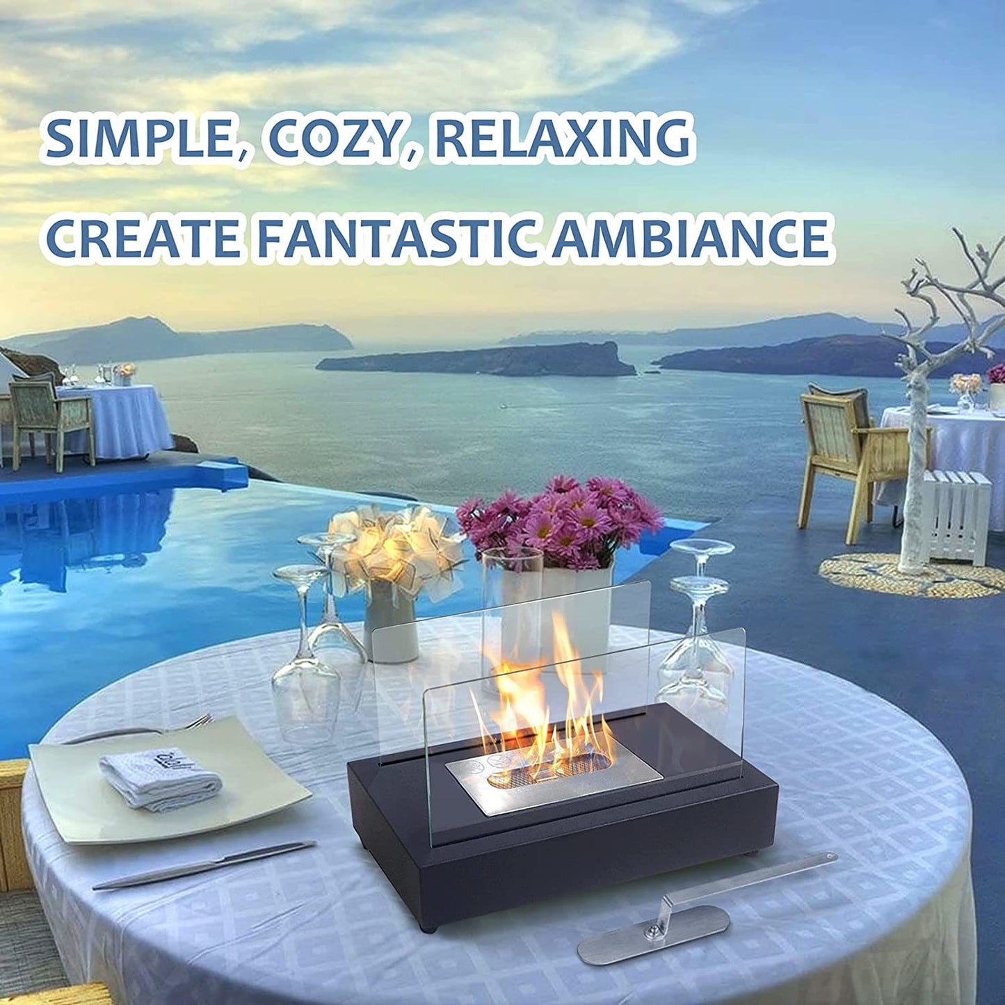 Upgrades Tabletop Rectangle Fire Pits; Portable Smokeless Bio Ethanol Fireplace with Realistic Burning; Awesome Gifts