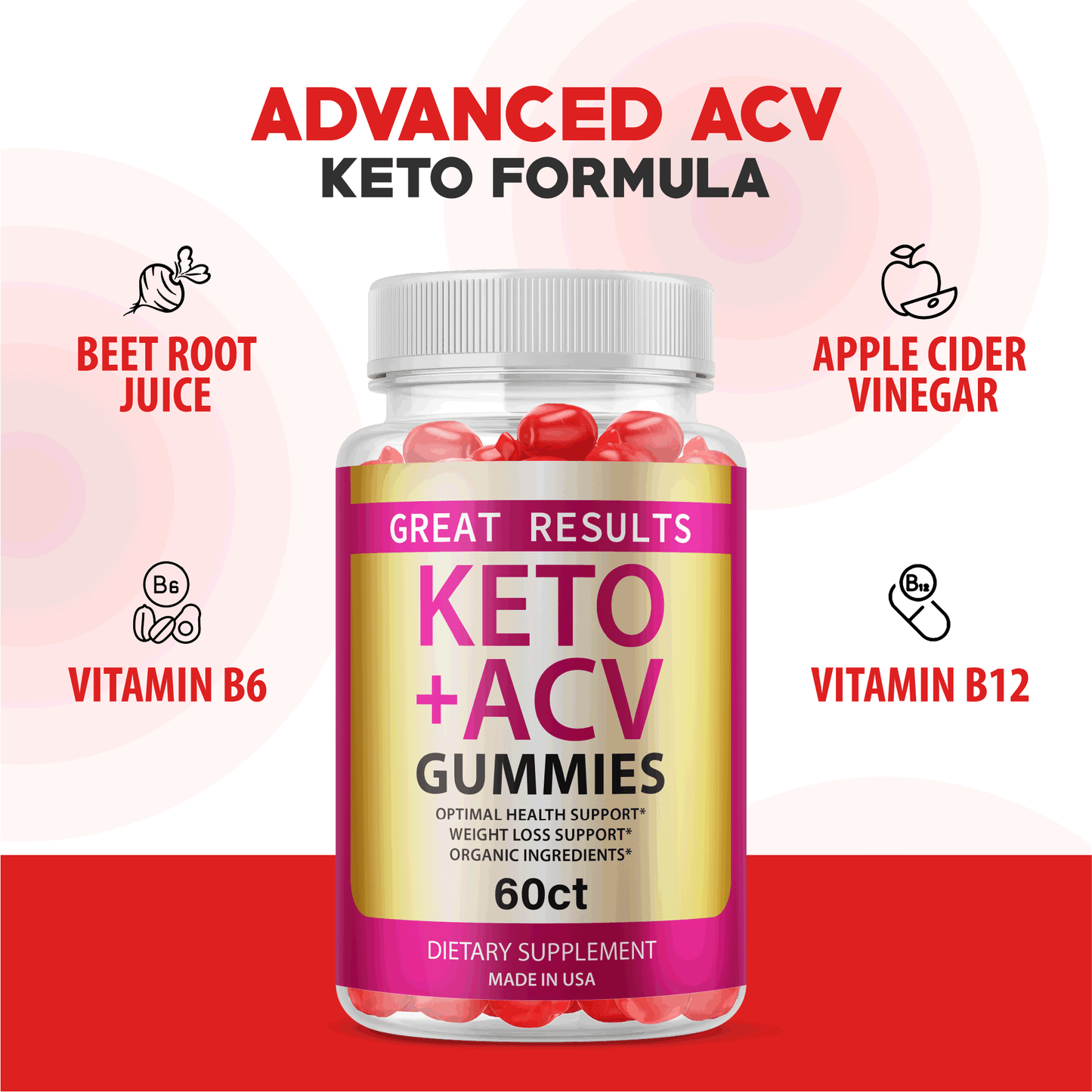 2 Great Results ACV Gummies; Great Keto Plus Gummies; Advanced Weight Loss; 120
