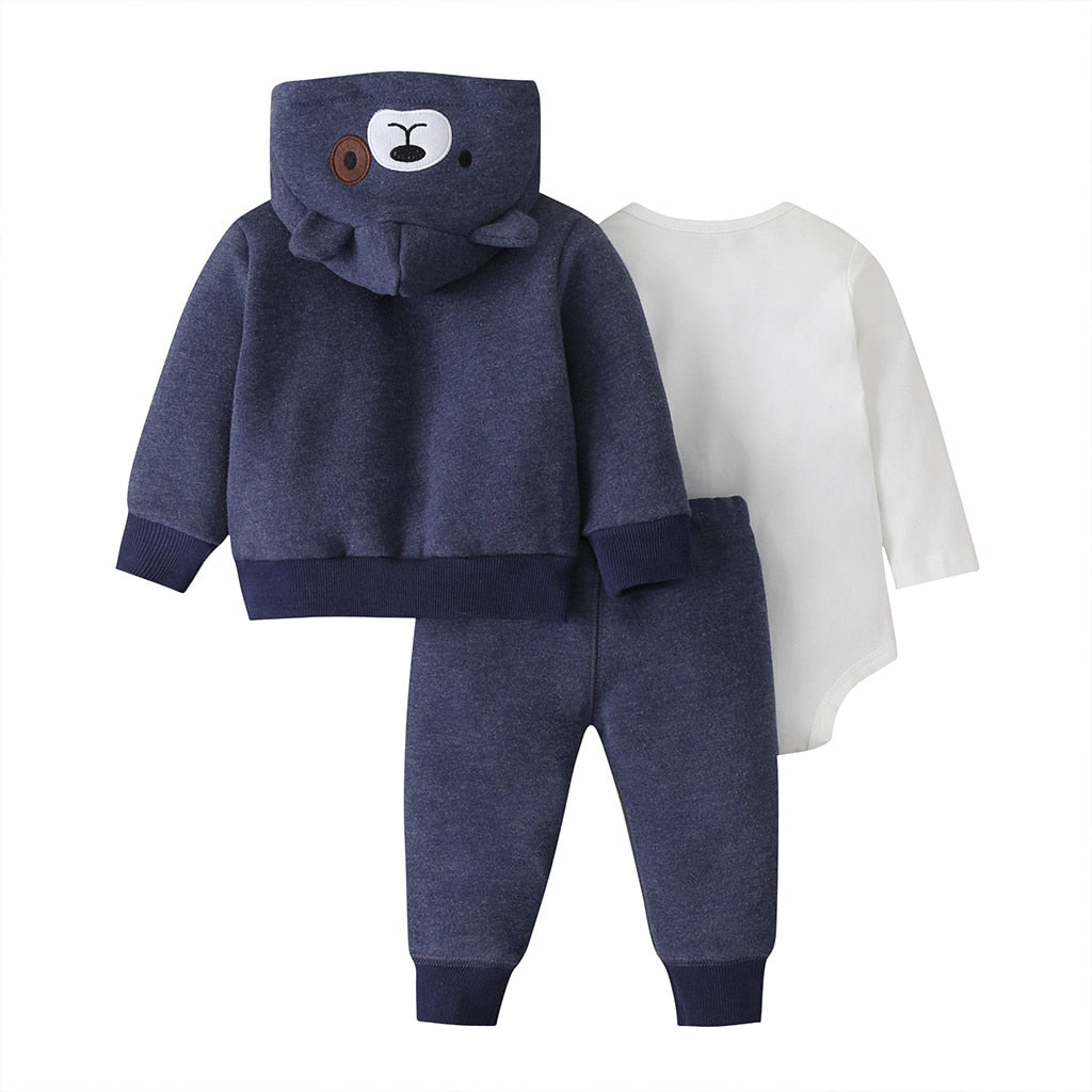 Baby boy Hooded coat + Romper + Pant 3 Pcs